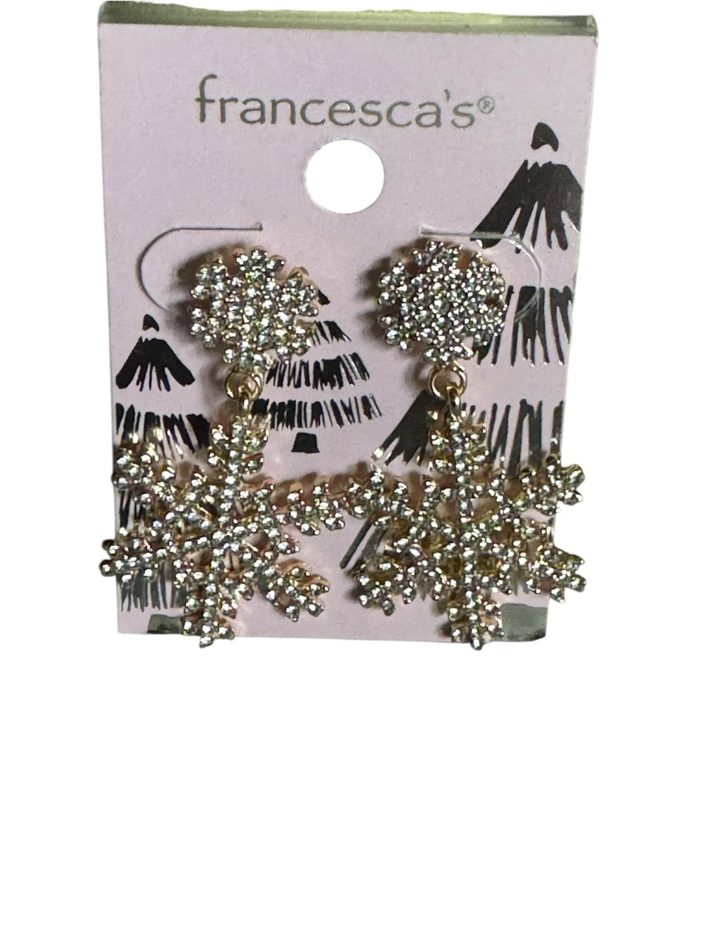 Francesca's Collections Gold Crystal Snowflake Drop Earrings NEW